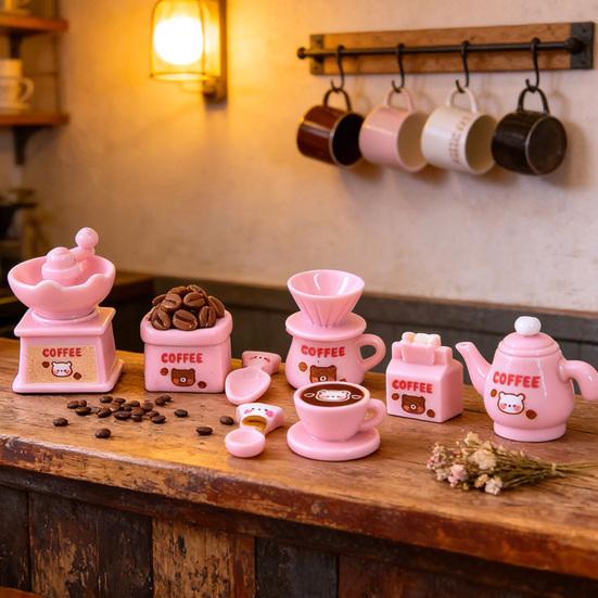 Dollhouse Miniature Coffee Bar Accessories Mini Resin Coffee Maker Machine Cup Jar Pot Figurine for Pretend Play Dollhouse Kitchen Ornaments