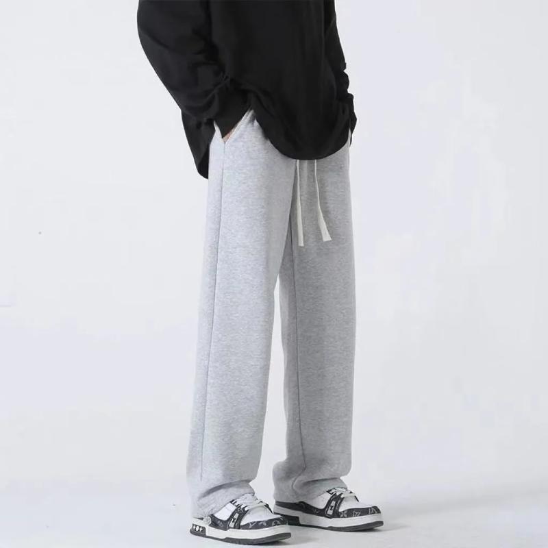 

Men s Autumn Gray Drawstring Wide Leg Fleece Sweatpants with Side Pockets M серый