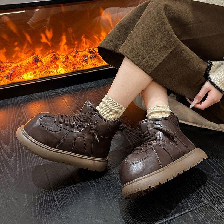 

Снежные ботинки уродливые милые большая голова бархатная платформа повседневная обувь женские 2025 осень и зима новые туфли-хлебцы модные короткие ботинки 40 коричневый