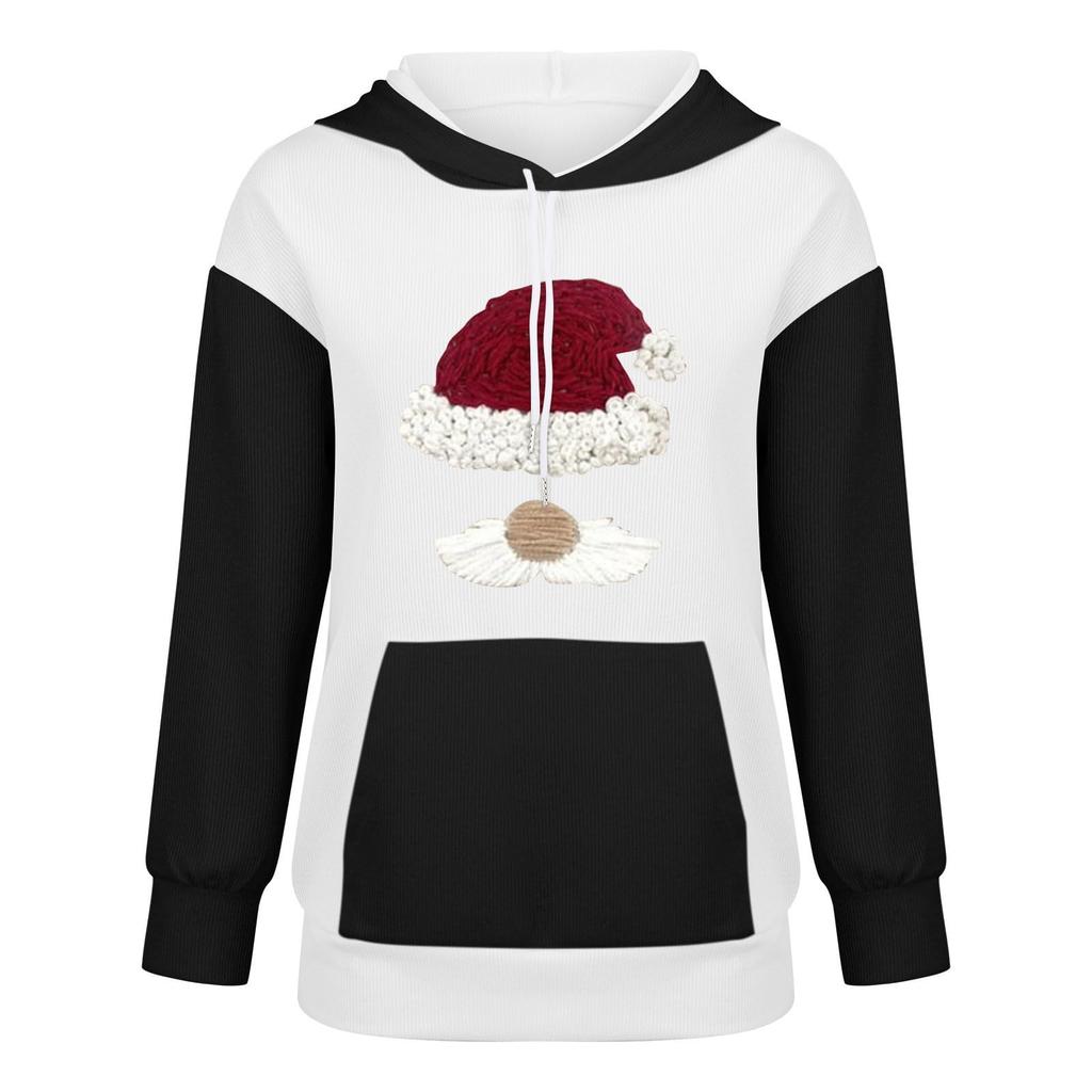 Women's Loose And Comfortable Drawstring V-neck Long Sleeved Christmas Print Hoodie