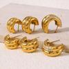 European American Double Layer C-shaped Rhinestone Stud Earrings, Stainless Steel with 18K Gold Plating.