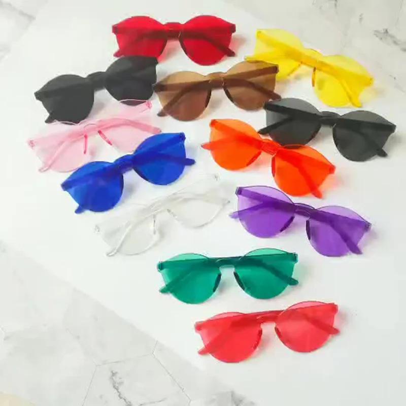 Oval Shape Sunglasses Women Rimless Frame Tint Clear Lens Colorful Sun Glasses Female Red Pink Yellow Shades Travel