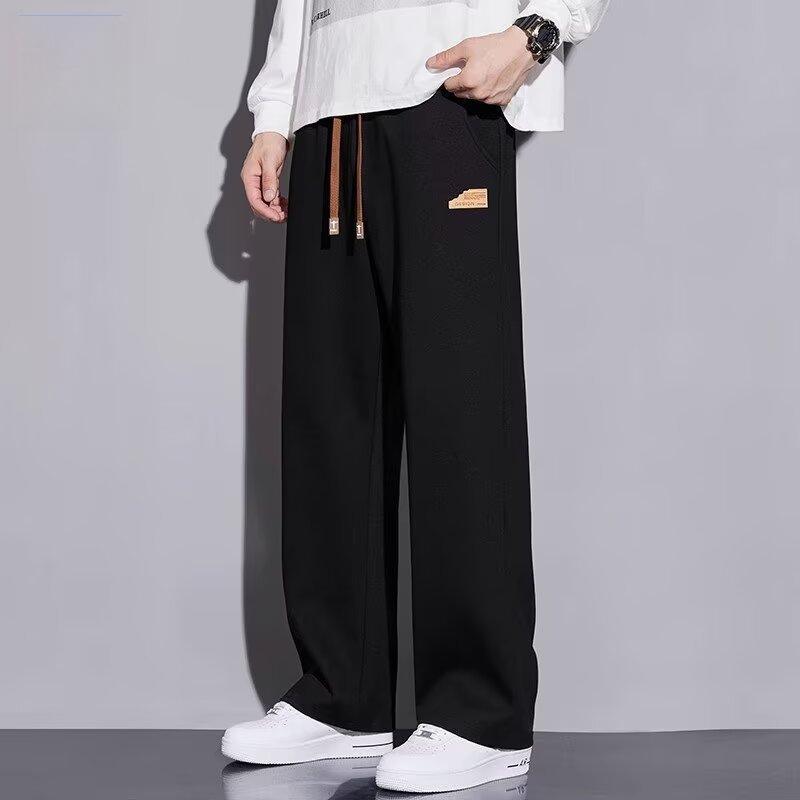 Men s casual pants for spring and autumn 2026, new loose-fitting, drapey straight-leg sports pants M чёрный