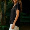 Women's Relaxed-Fit Fashion Cotton-Linen Blend Short-Sleeve V-Neck Pullover Top