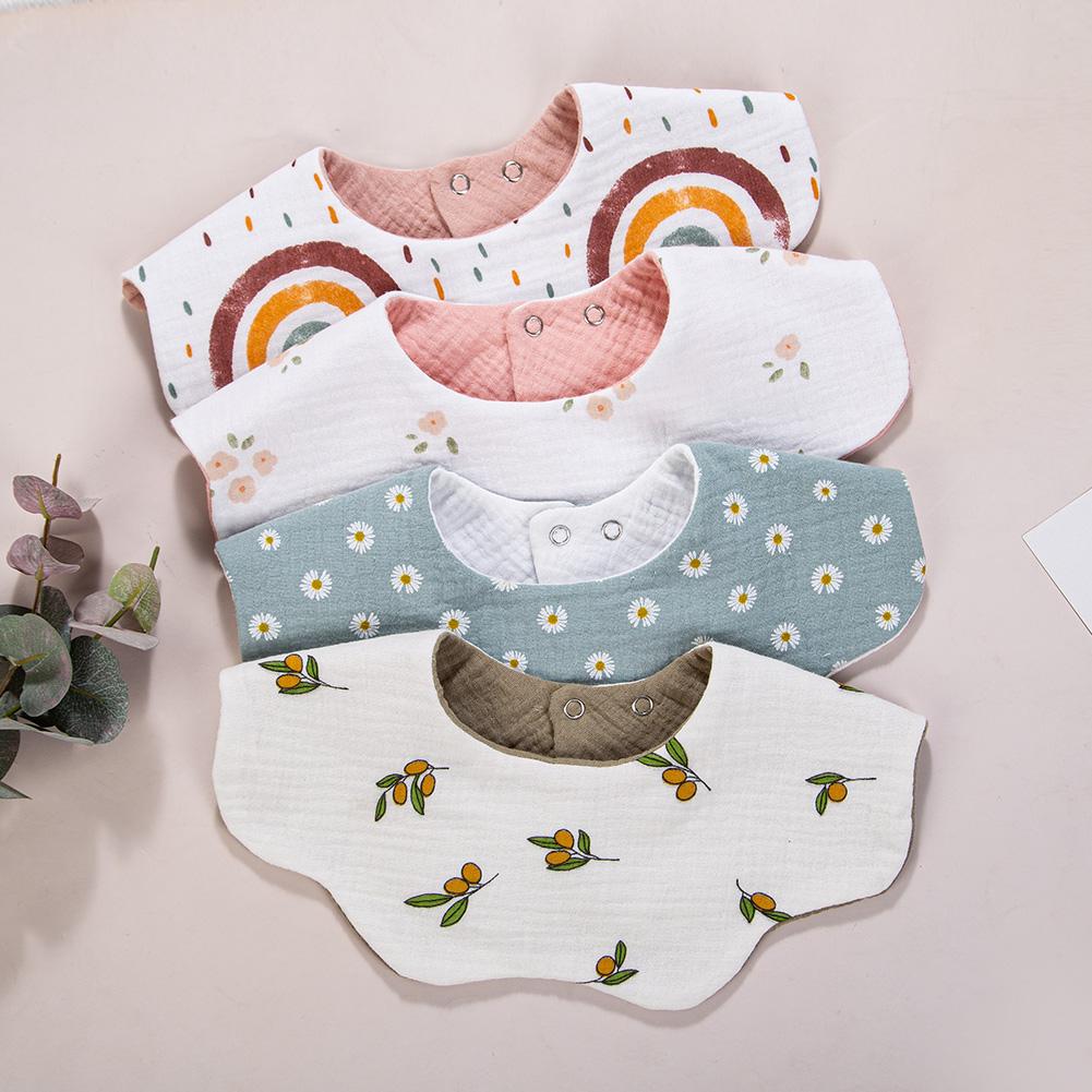 6 Layers Thickened Baby Muslin Cotton Bibs 306°AB Double Side Flower Round Neck Saliva Towel Print Feeding Burp Cloths Banadna
