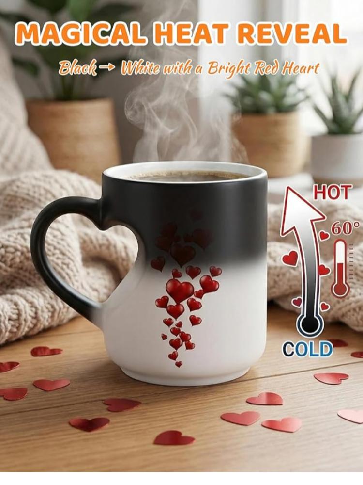 Heat Sensitive Color Changing Heart Handle Mug Strange Rare Mate Couple Valentine's Day Wedding Coffee Mug Cup Festival Gifts