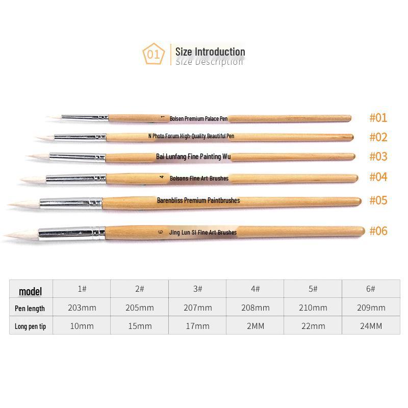 6-Piece Wool Watercolor Liner Brush Set for Art & Gouache Painting 6pcs Set