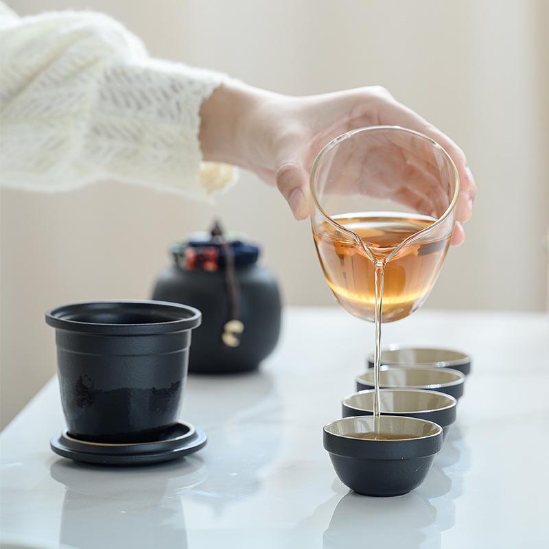 Kung Fu Travel Tea Set: Coarse Pottery Teacup Set with Customizable Logo for Office or Business Trips