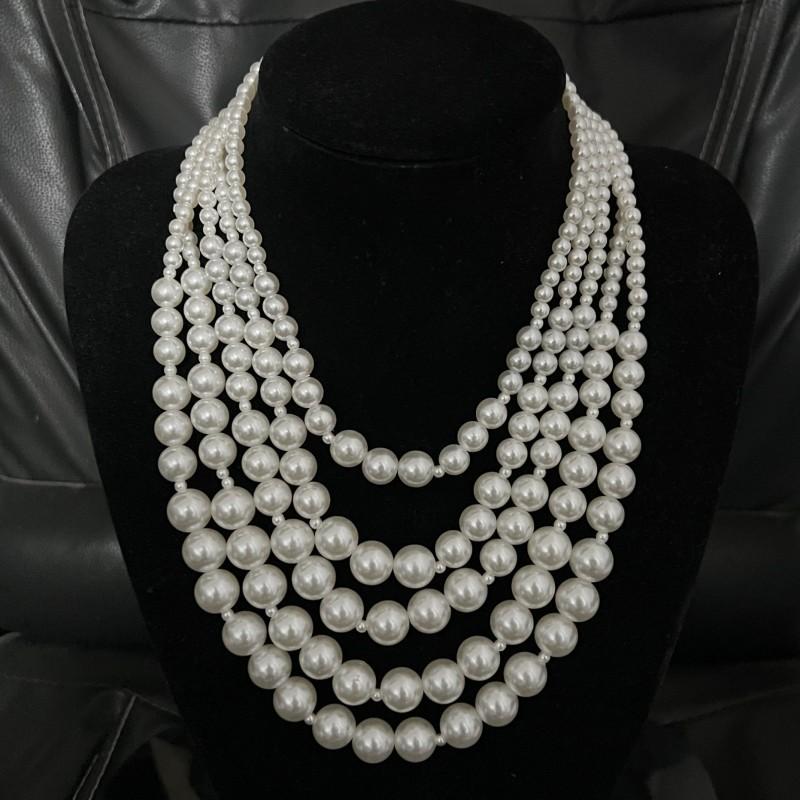 Imitation Pearl Women'S Multi-Layer Pearl Necklace Exaggerated Beaded Long Sweater Chain