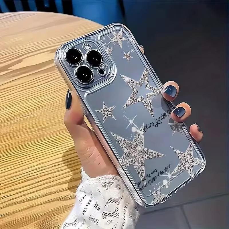 Transparente Glänzende Sternenmuster Klare Handyhülle Für iPhone 17 16 Pro Max 15 14 Plus 13 Mini 12 11 16E 17 Air X XR Weiche Hülle