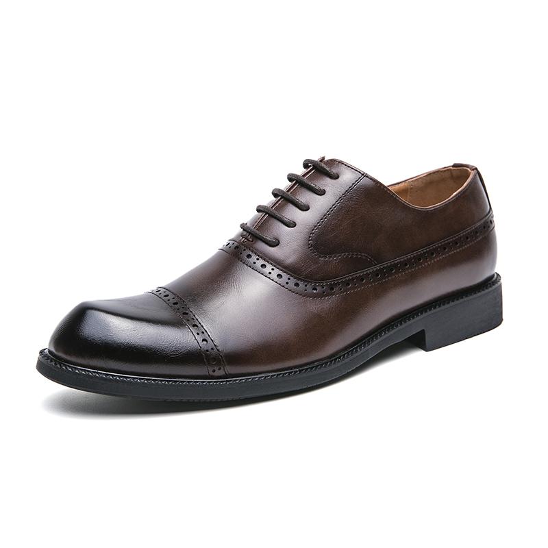 Fashion 2025 Genuine Leather Mens Formal Shoes British Style Classic Whole Cut Oxfords Lace-up Pointed Toe Business Party Dress Shoes