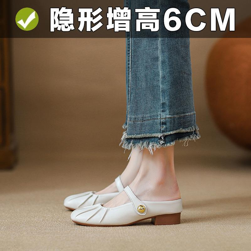 

Baotou half slippers inner height increase 6cm women s shoes soft sole women s shoes fairy Mary Jane size 33 32