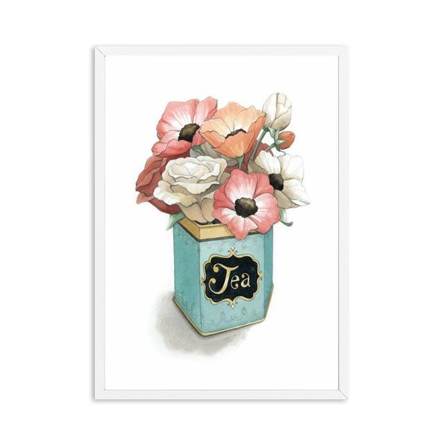 Nordic Vintage Teetassen Blume Moderne Kunst Leinwand Poster Drucke Malerei Für Küche Esszimmer Wand Dekor Bilder Wohnkultur