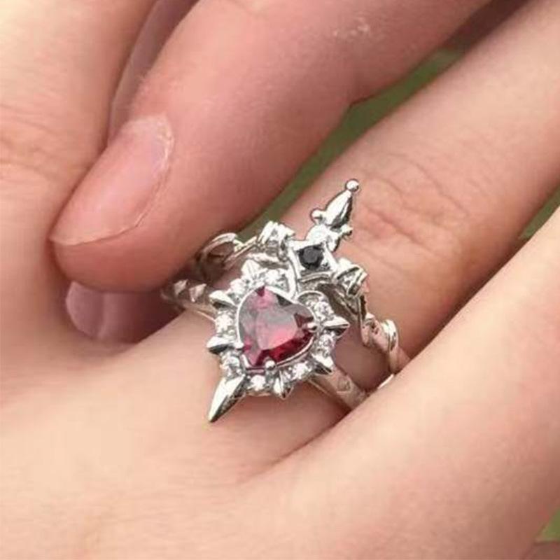 Can Be Assembled Heart and Sword Rings for Women Men Couple Silver Gold Color Adjustable Open Ring Fashion Jewelry