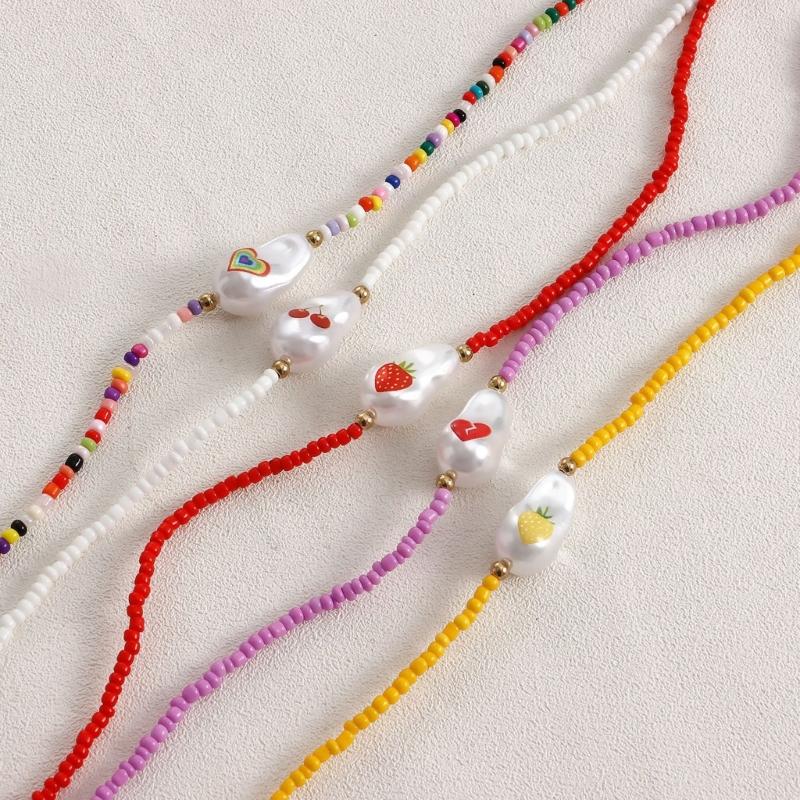 Baroque Simulated Pearls Necklace Short Clavicle Chain Necklace Bohemia Jewelry Dainty Clavicle Chain for Women Girl