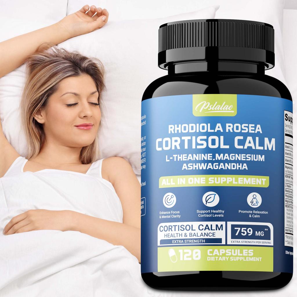 Suplemento para Gerenciamento de Cortisol com Magnésio, Ashwagandha e Teanina - Auxilia no Relaxamento, Cortisol e Foco - 120 Cápsulas
