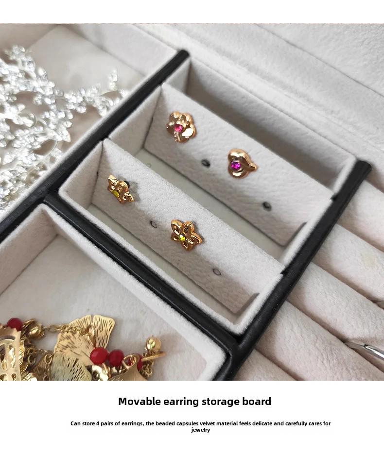 Cutie portabilă de depozitare bijuterii cu trei straturi pentru cercei, coliere și inele