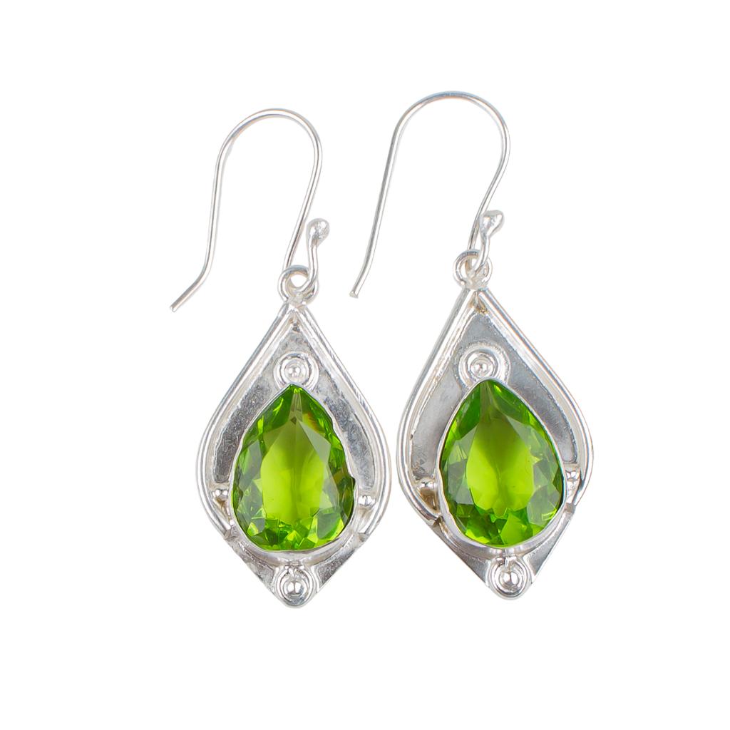 925 Sterling Silver Peridot Gemstone Jewelry Handmade Earrings 1.90" For Women EE-35-4