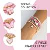 9Pcs/Set Y2K Coquette Layered Bracelet for Women Sweet Pink Butterfly Charm Heart Flower Pendant Stackable Wristband Accessories