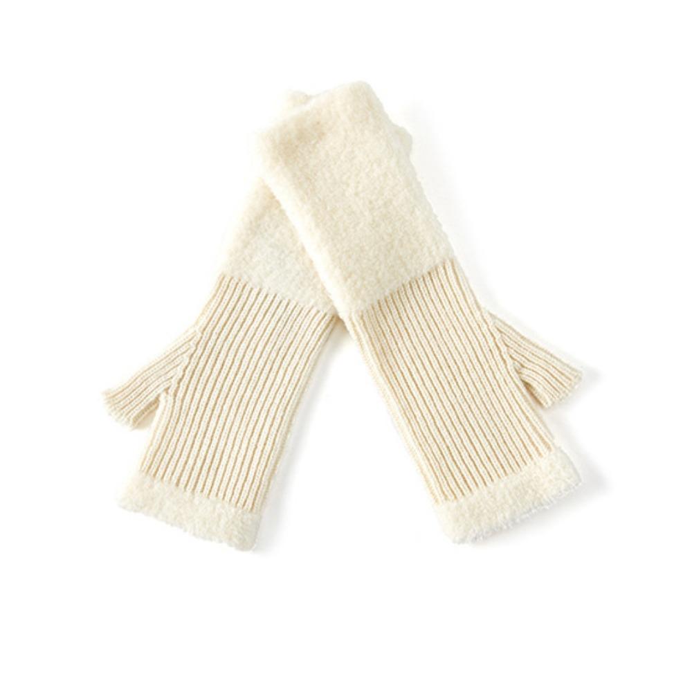 1 Pair Korean Style Knitted Gloves Soft Warm Half Finger Gloves Protect Wrists Cold-proof Color-blocked Gloves бежевый