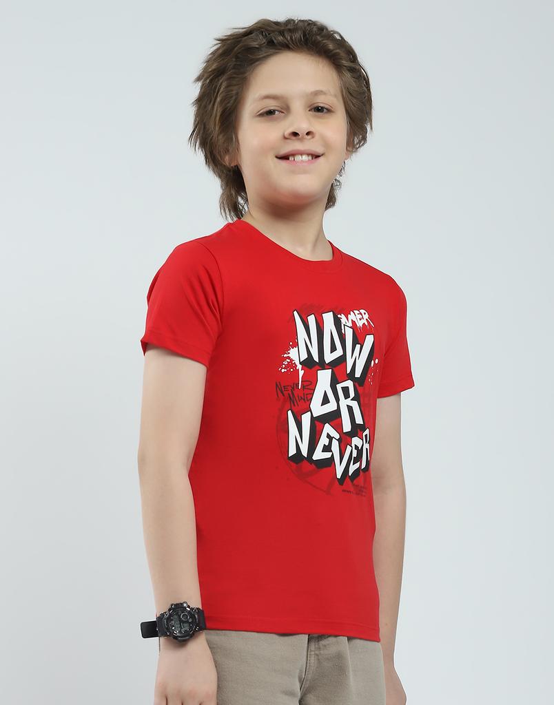 Chłopięcy T-shirt o regularnym kroju z nadrukiem | Krótki rękaw | Okrągły dekolt | Koszulka codzienna dla chłopców