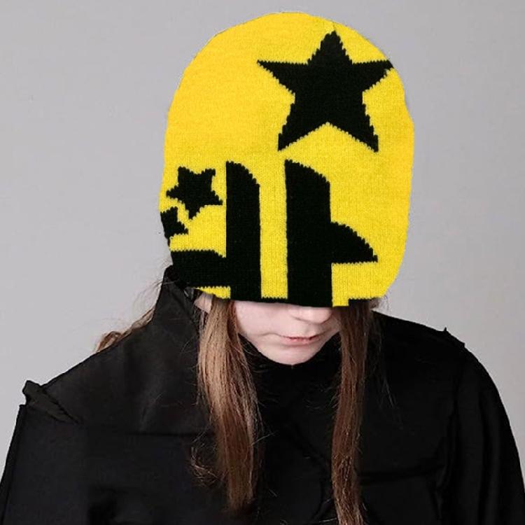Women Knit Beanie Hats Warm Ear Protector Hat Teens Jacquard Star Handmade Hat