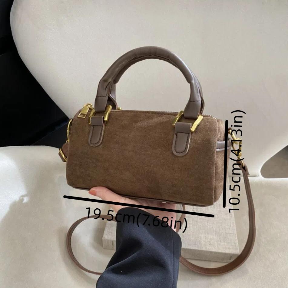 Zipper Faux Suede Cylinder Bag Y2K Women's Handbag Simple Boston Crossbody Bag Girls