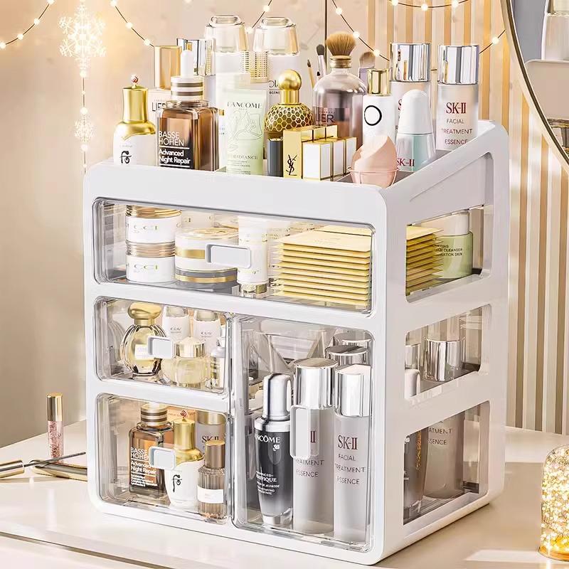 Cosmetic Storage Box with Drawers for Lipstick & Skincare - Compartmentalized Desktop Organizer for Dressing Table