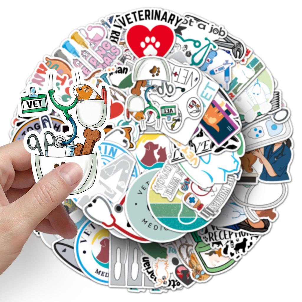 51PCS Veterinary Cartoon Stickers: Pet Doctor Theme for Phone Cases and Suitcases