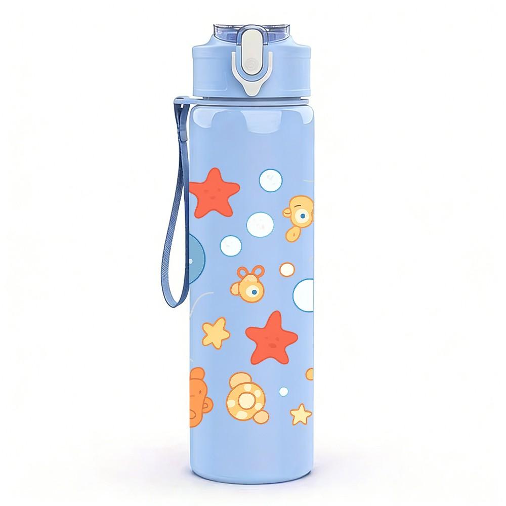 1PC Sea Animal Star Seamless Pattern 750ml Color Plastic Sports Water Bottle Leakproof Flip Straw Lid Suitable for Sports Office Home Use