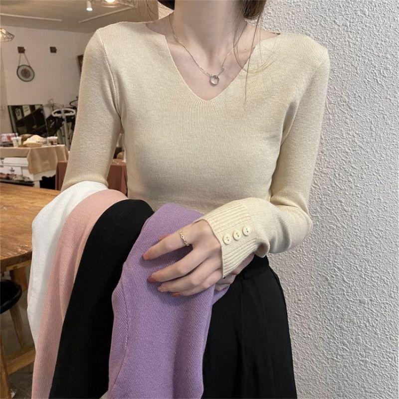 

Women s Slimming V-Neck Long-Sleeve Knit Sweater One Size