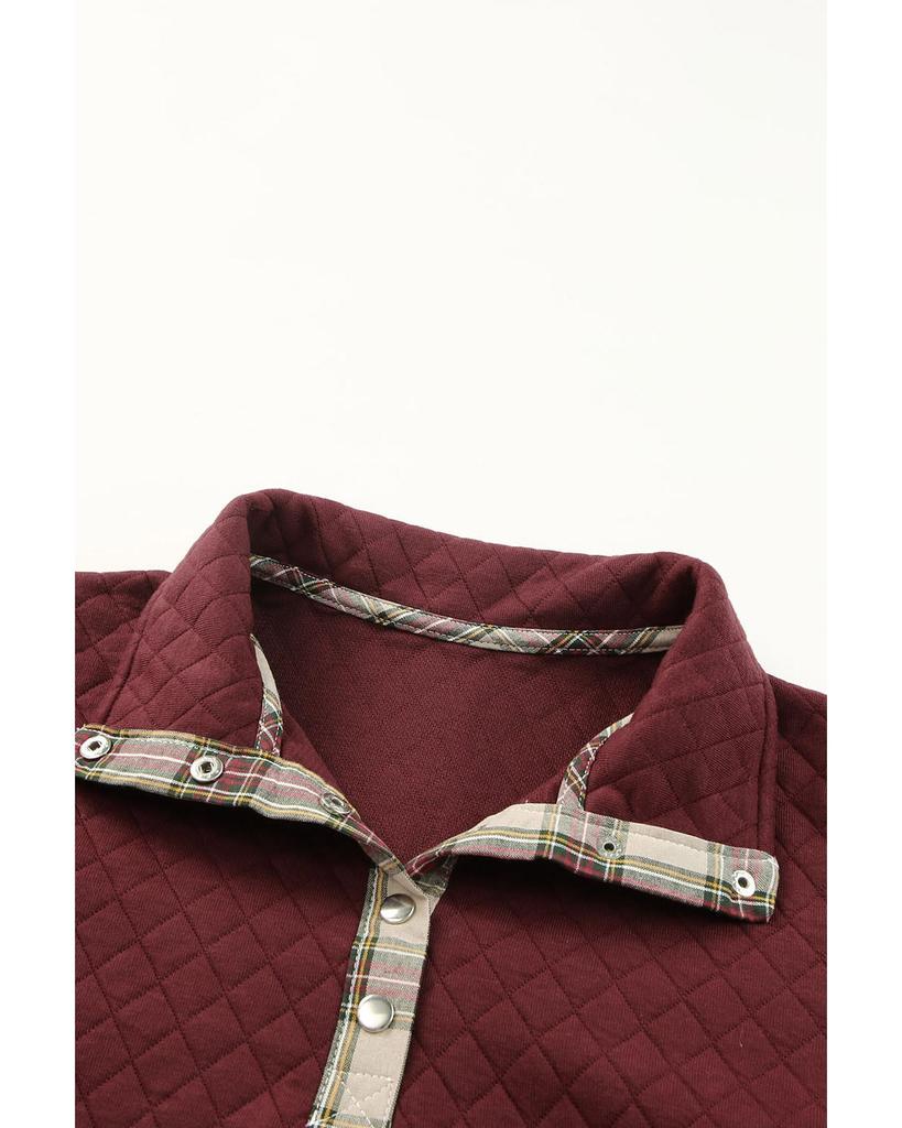 Azura Exchange Geometric Texture Plaid Trim Sweatshirt