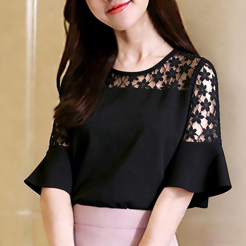 ZANZEA Women Lace Splice Half Sleeve Loose Casual Blouse