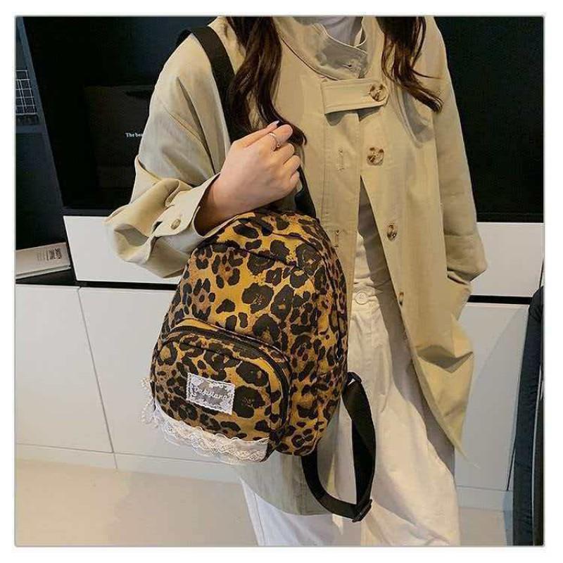 

Leopard-print Backpack Korean All-matching College Students schoolbag Casual Short-distance Travel Camouflage Hiking Bag 26x11x29 single package