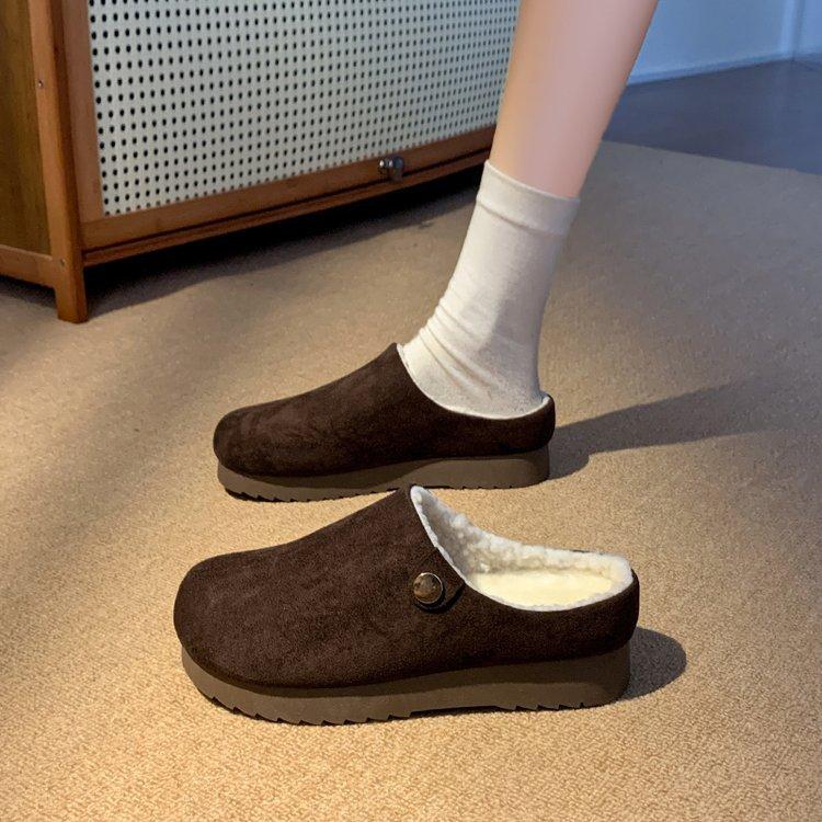 

[Yushilai] Модные лоферы на толстой подошве с круглым носком для женской зимы 2025, новые из бархата из овечьей шерсти для сохранения тепла 40 коричневый