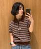GENERALIDEA Striped Collar Half Knit [Brown] / Gf2Lkp525