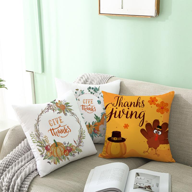 New Pumpkin Thanksgiving Pillow Cover Ins Nordic Peach Skin Printed Cushion Cushion Cover Home Products