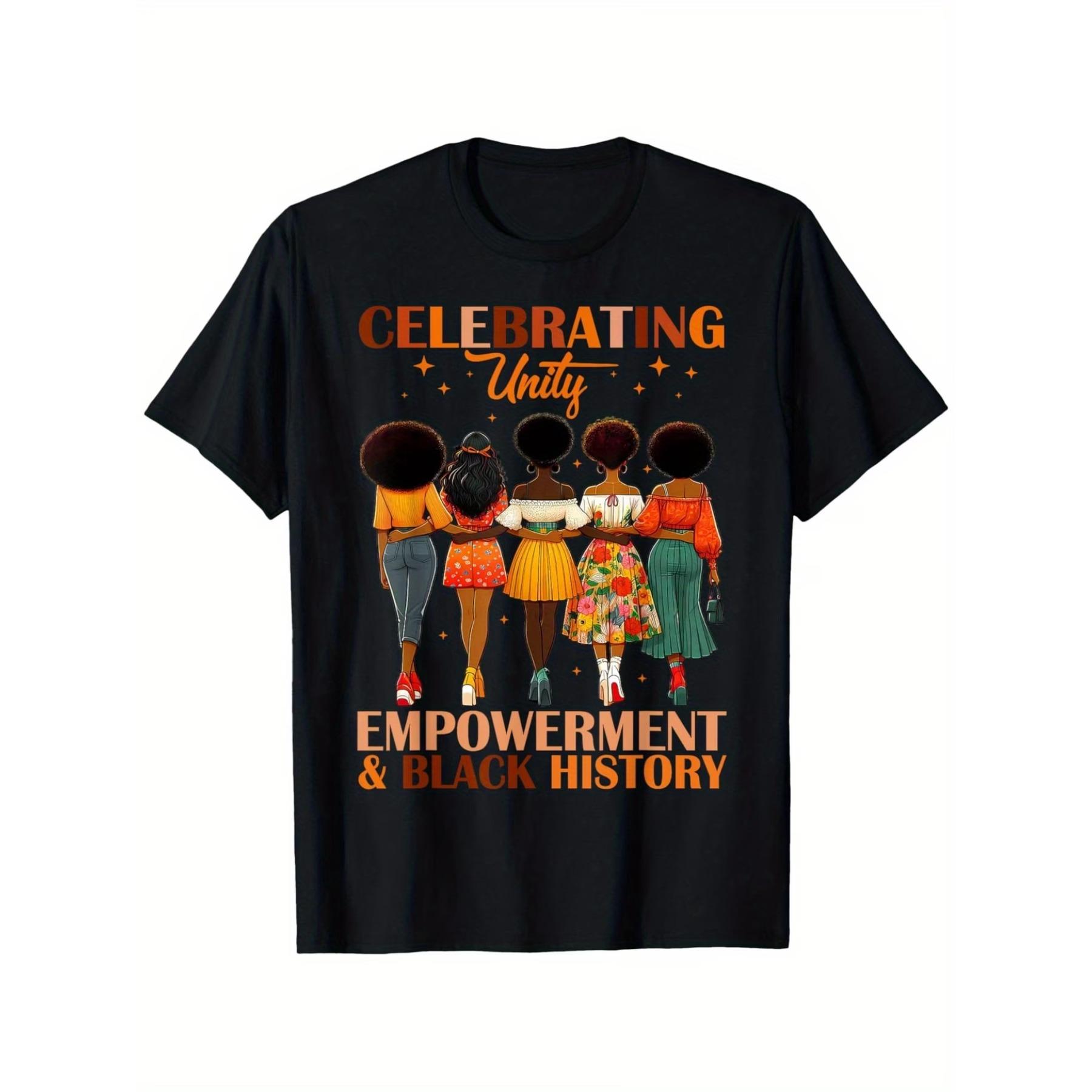 Женская футболка  Празднование Единства, Расширения прав и возможностей и Месяца черной истории , Унисекс, Хлопок, Повседневная, Круглый вырез, С коротким рукавом, Для улицы S чёрный