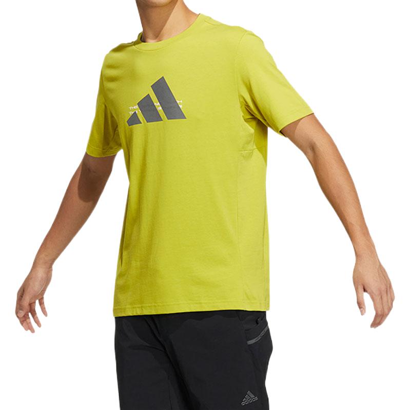 Adidas Alphabet Logo Print Crew Neck T-Shirt Men Tops Yellow HE9938