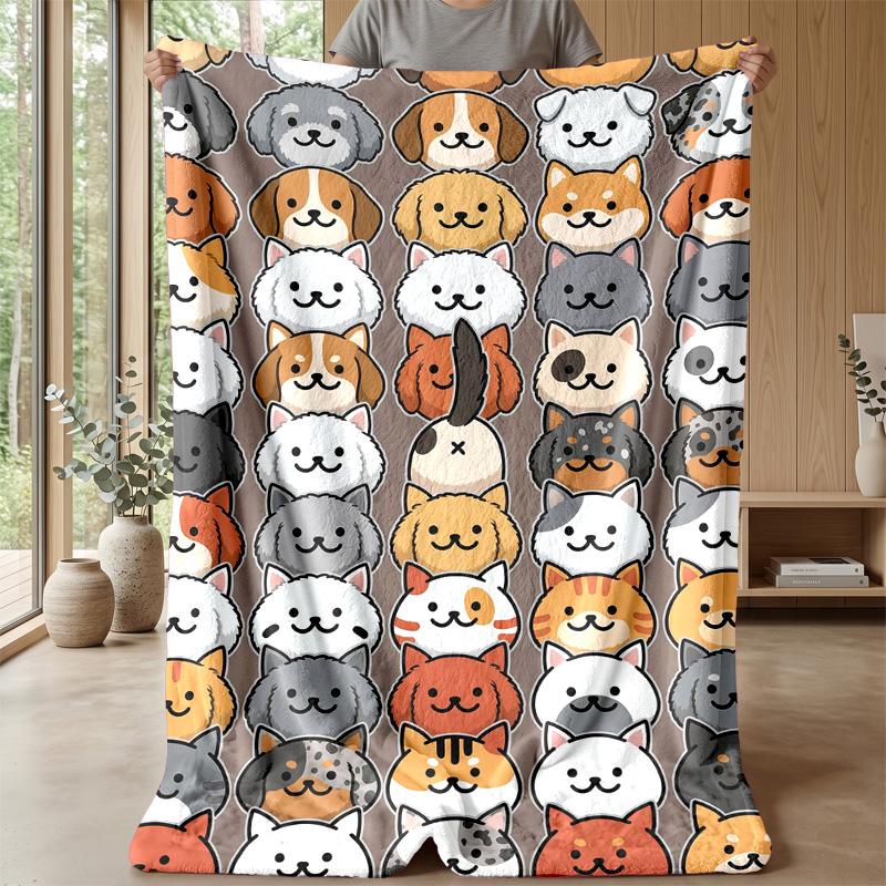 Puppy and Kitten Parade 1 Theme Blanket Lightweight Warm Flannel Blanket Decorative Throw Blanket for Home Decoration