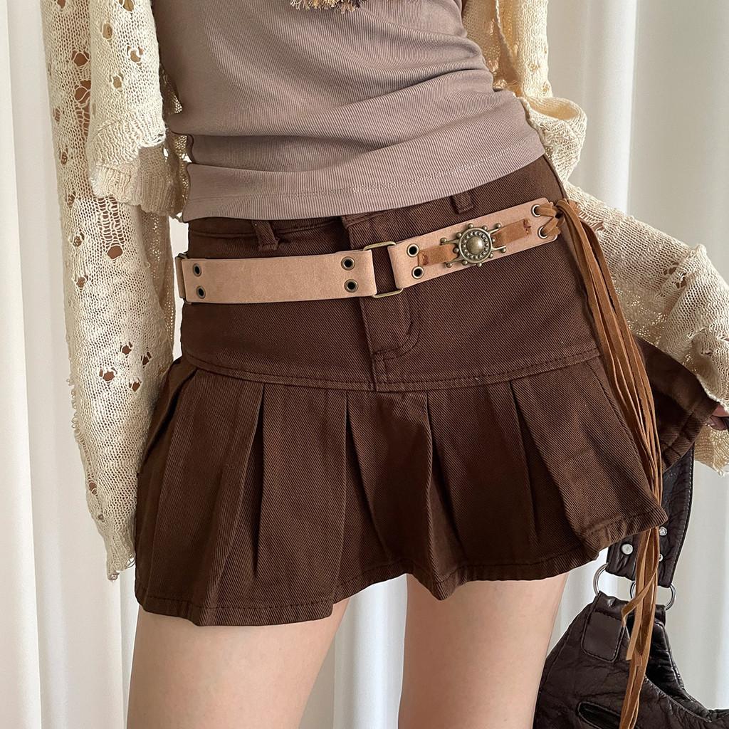 

Vintage Suede Fashion Belt Women With Metal Buckle And Flowing Tassels For Summer Outfits хаки