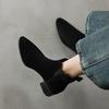 Krazing Pot Cow Suede Nubuck Winter Round Toe Chelsea Boots Med Heels Slip on Basic Design Metal Rivets Women Ankle Boots
