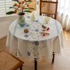 Embroidered Linen Round Tablecloth Waterproof Oil Resistant Dining Table Cover Tea Table Cloth Home Decor