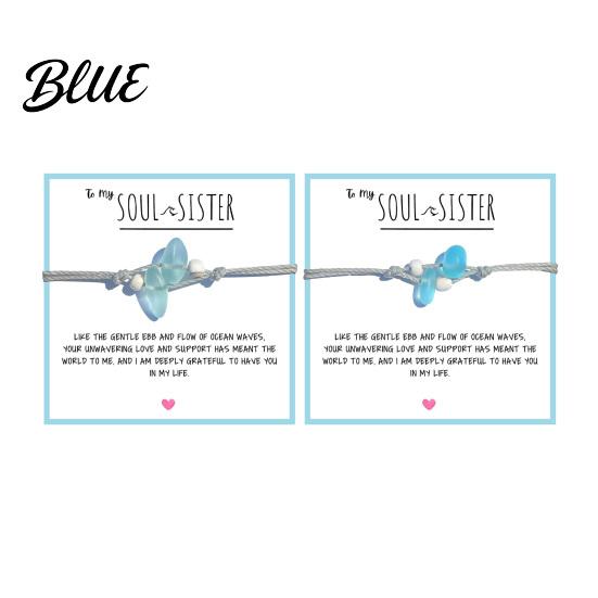 Blue And White Bead Bracelet Soul Sister Handmade Adjustable Ocean-Inspired
