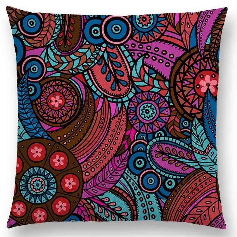 Hot Sale Bestselling African Animal Symbol Block Bohemian Geometric Floral Design Paisley Carnival Mandela Sofa Cushion 45*45cm
