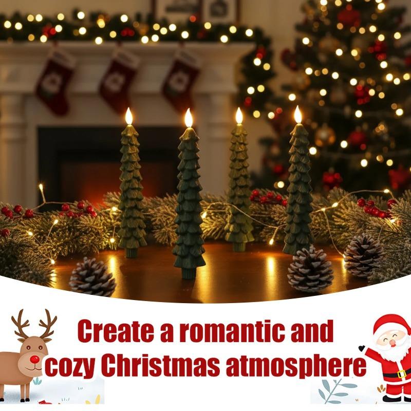 LED Christmas Tree Flameless Taper Candles Waxy Flameless Taper Candles Flickering Window Candle for Christmas Decor
