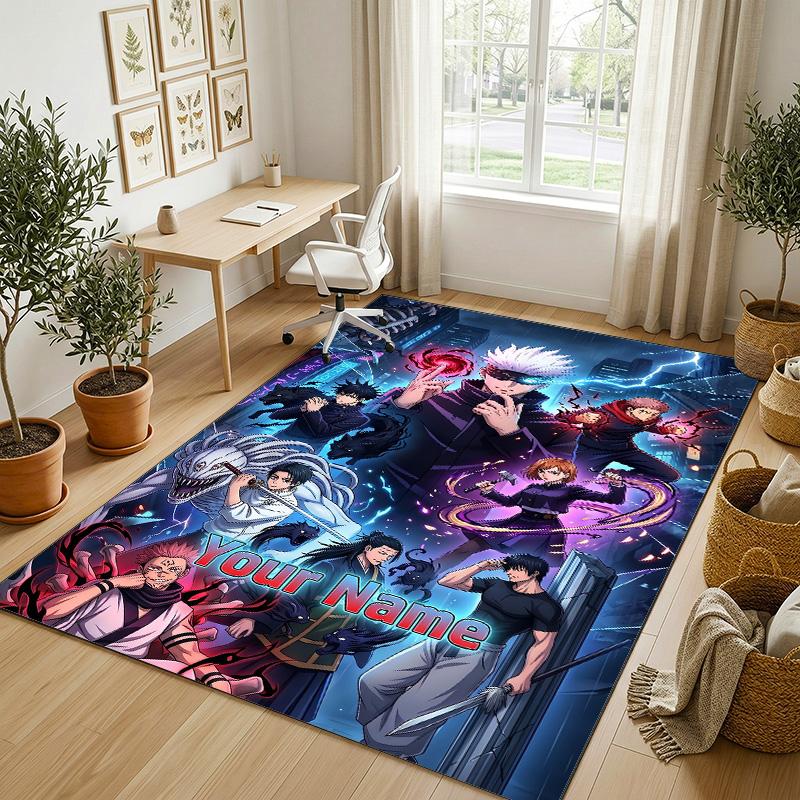 Personalized Crystal Velvet Carpet,Jujutsu Kaisen Custom Printed Name, Plush Area Rug For Home Indoor Decor