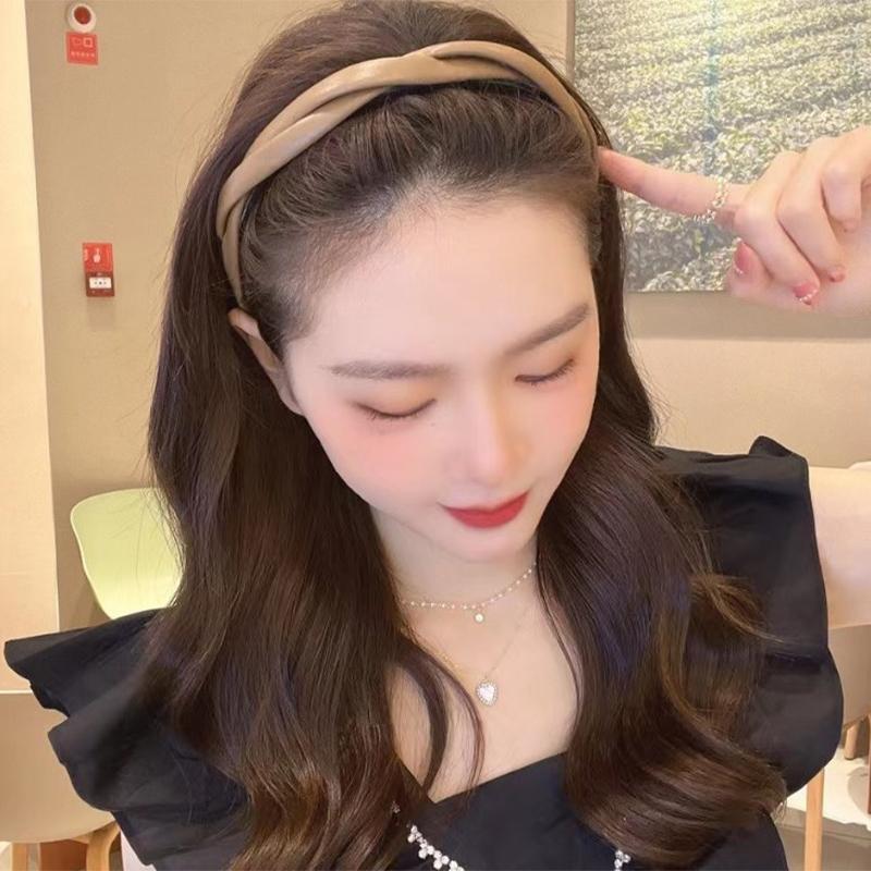 Bentite din piele PU împletită pentru femei Bandă de păr răsucită simplă Bentita de păr neagră, bej, accesorii de păr pentru fete