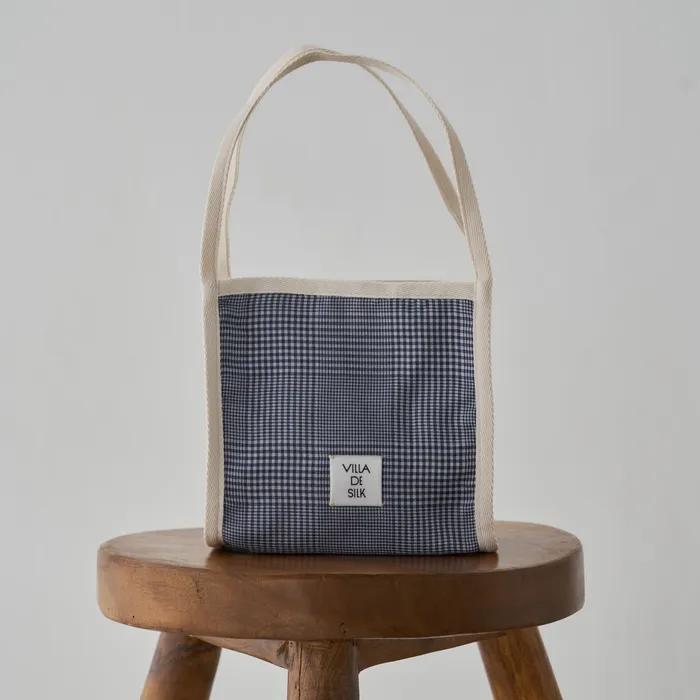 silk blue check eco bag