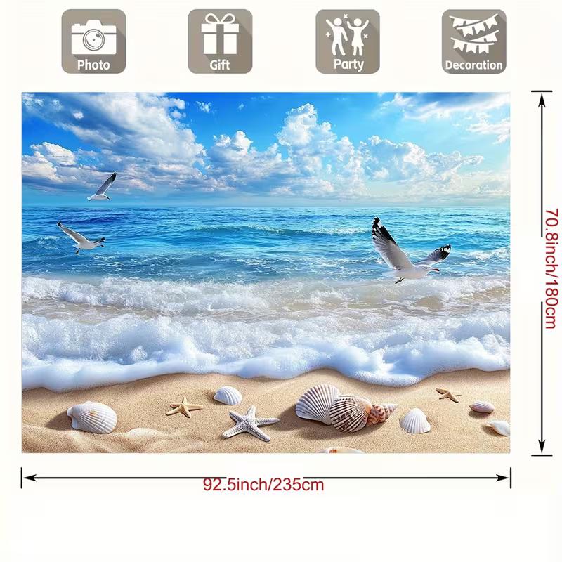2D Küsten-Meeresufer-Wandteppich, Sandstrand mit Muscheln Wandbehang